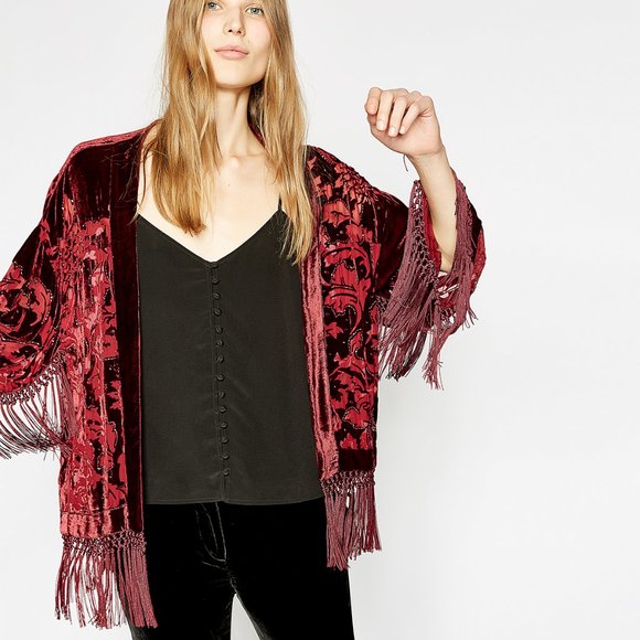 Blue Devore Velvet Kimono - Picture 6 of 7